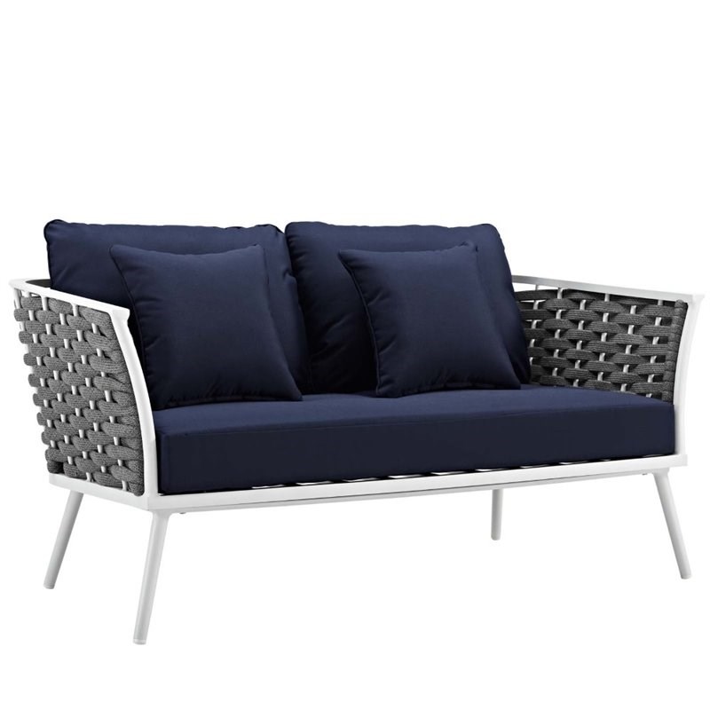 Modway Stance Aluminum Patio Loveseat in White Navy