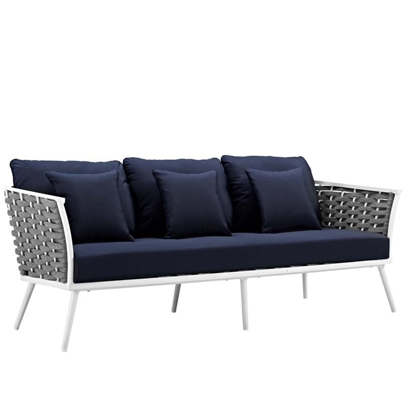 Modway Stance Aluminum Patio Sofa in White navy