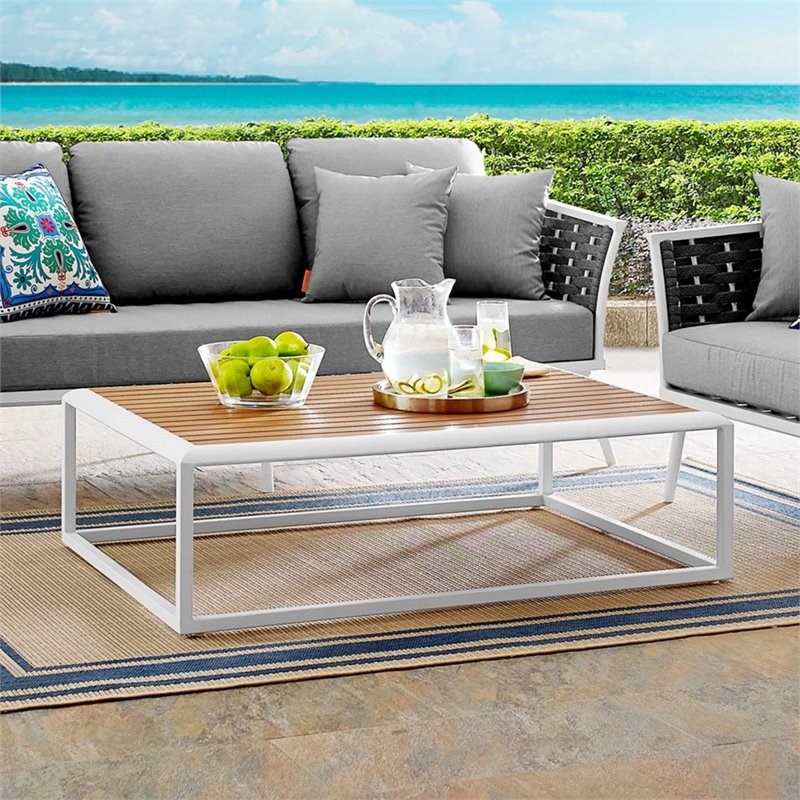 Modway Stance Aluminum Outdoor Coffee Table in White and Natural