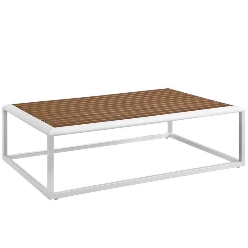 Modway Stance Aluminum Outdoor Coffee Table in White and Natural