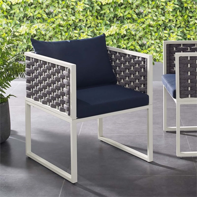 Modway Stance Aluminum Patio Dining Armchair in White and Navy