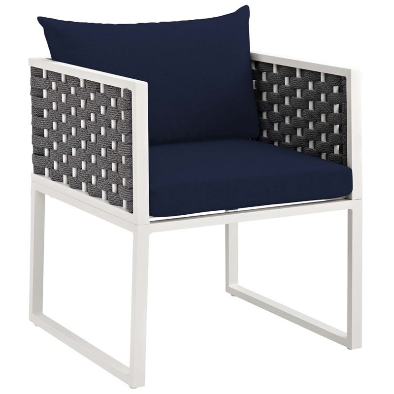 Modway Stance Aluminum Patio Dining Armchair in White and Navy