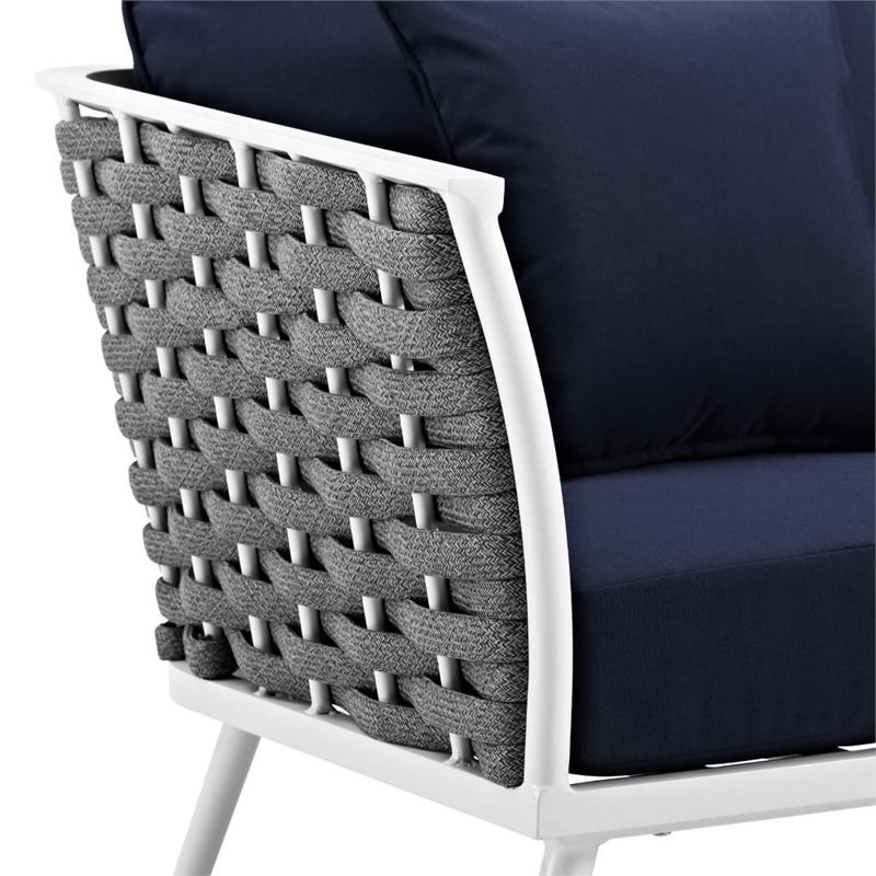 Modway Stance Aluminum Patio Armchair in White and Navy