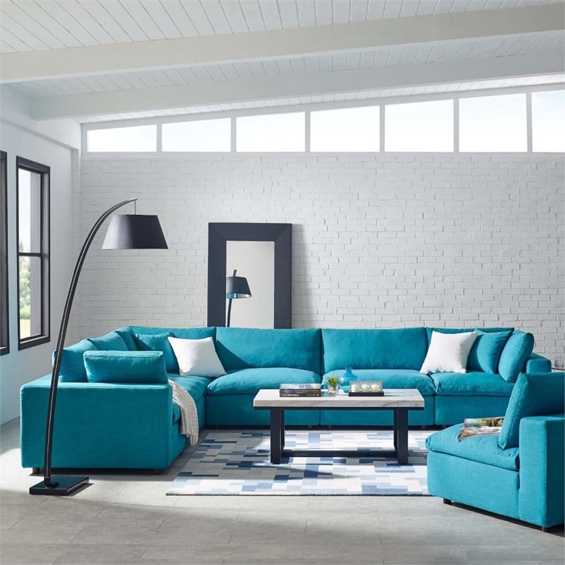 Modway Commix 6 Piece Down Filled Overstuffed Sectional Sofa Set In 