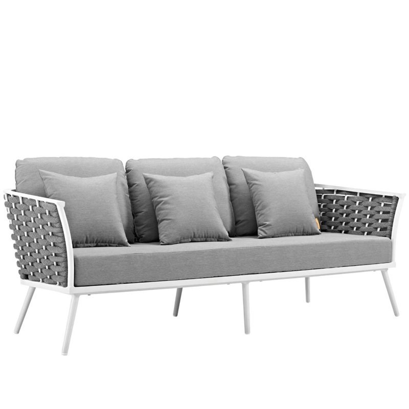 Modway Stance 4 Piece Aluminum Patio Sectional Sofa Set in White and Gray