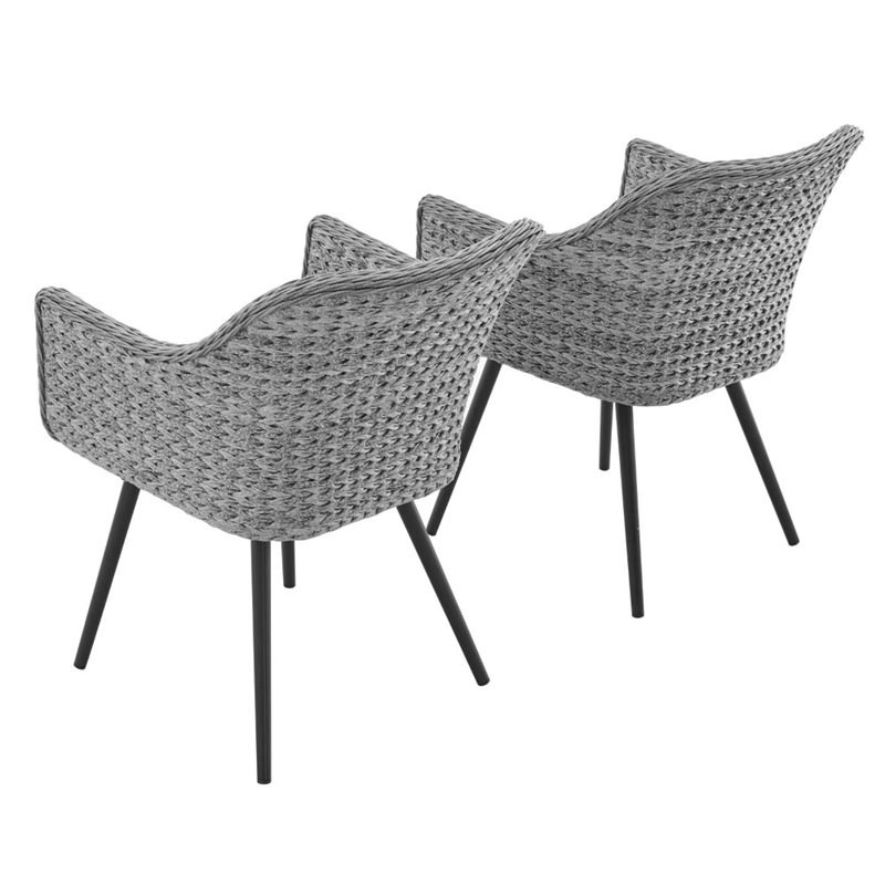 Modway Endeavor Wicker Rattan Patio Dining Armchair in Gray (Set of 2)