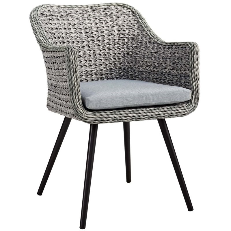 Modway Endeavor Wicker Rattan Patio Dining Armchair in Gray (Set of 2)
