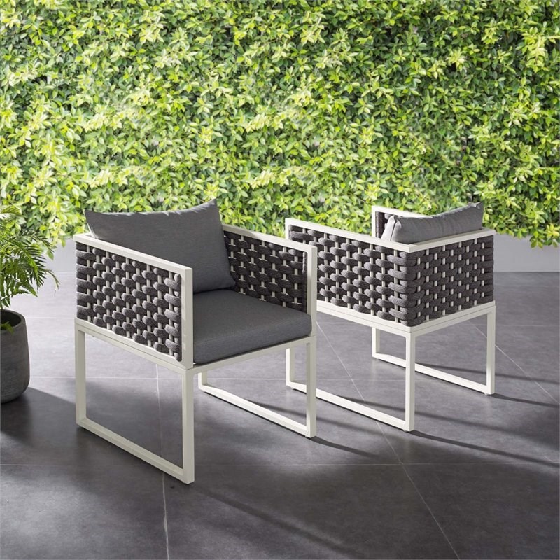 Modway Stance Aluminum Patio Dining Armchair in White and Gray (Set of 2)