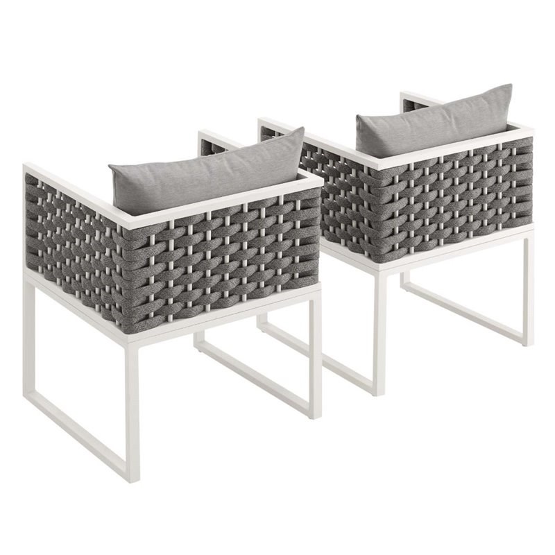 Modway Stance Aluminum Patio Dining Armchair in White and Gray (Set of 2)