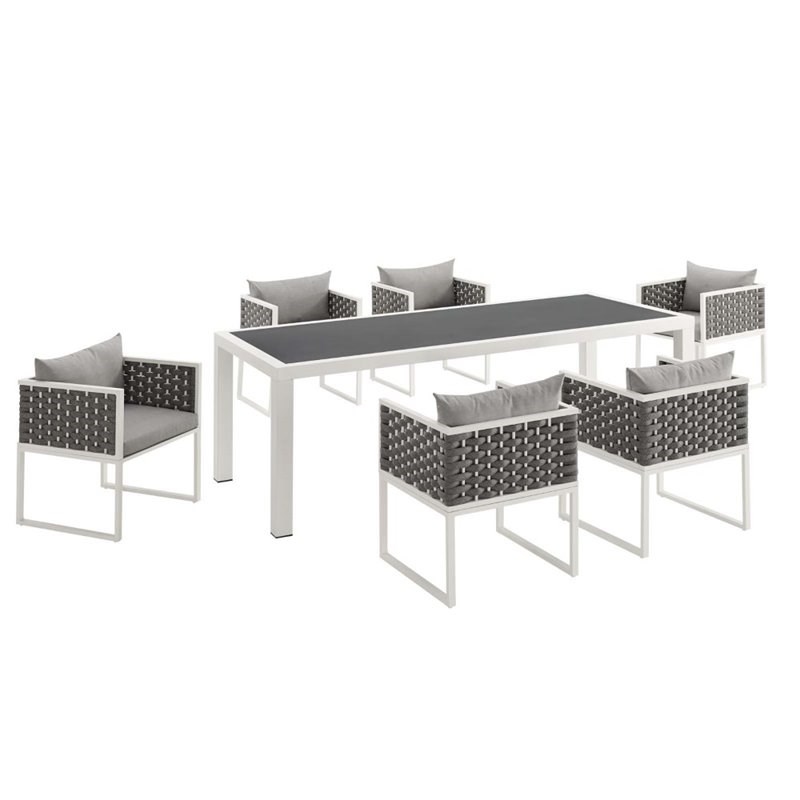 Modway Stance 7 Piece Aluminum Patio Dining Set in White and Gray