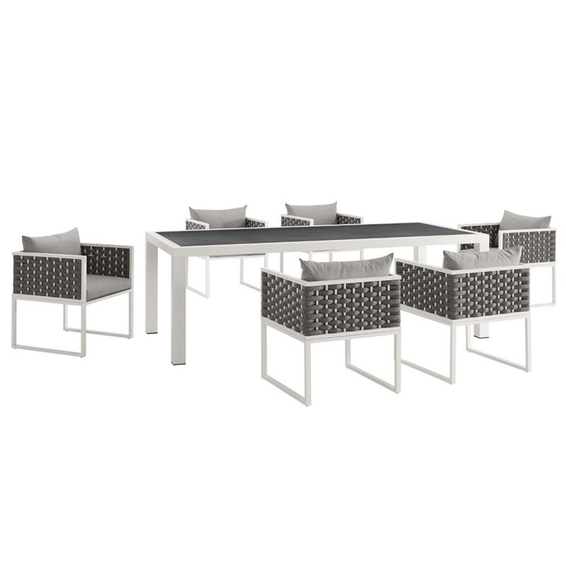 Modway Stance 7 Piece Aluminum Patio Dining Set in White and Gray