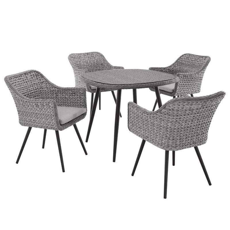 Modway Endeavor 5 Piece Rattan Patio Dining Set In Gray Eei 33 Gry Gry Set