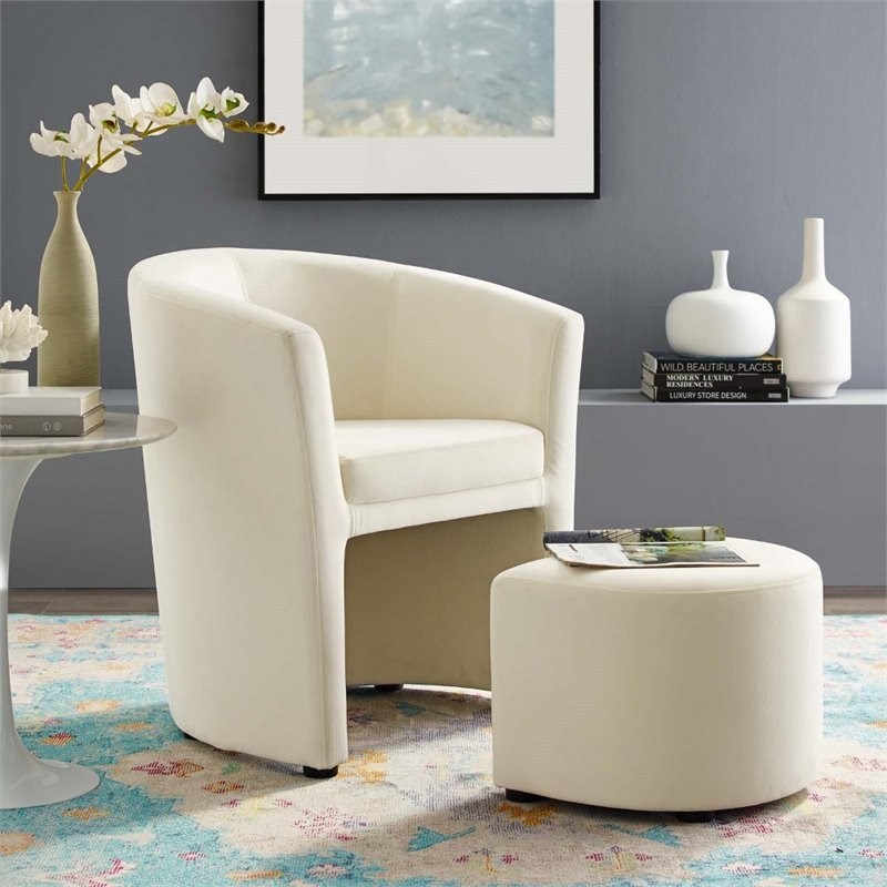 modway divulge velvet accent chair with ottoman in ivory
