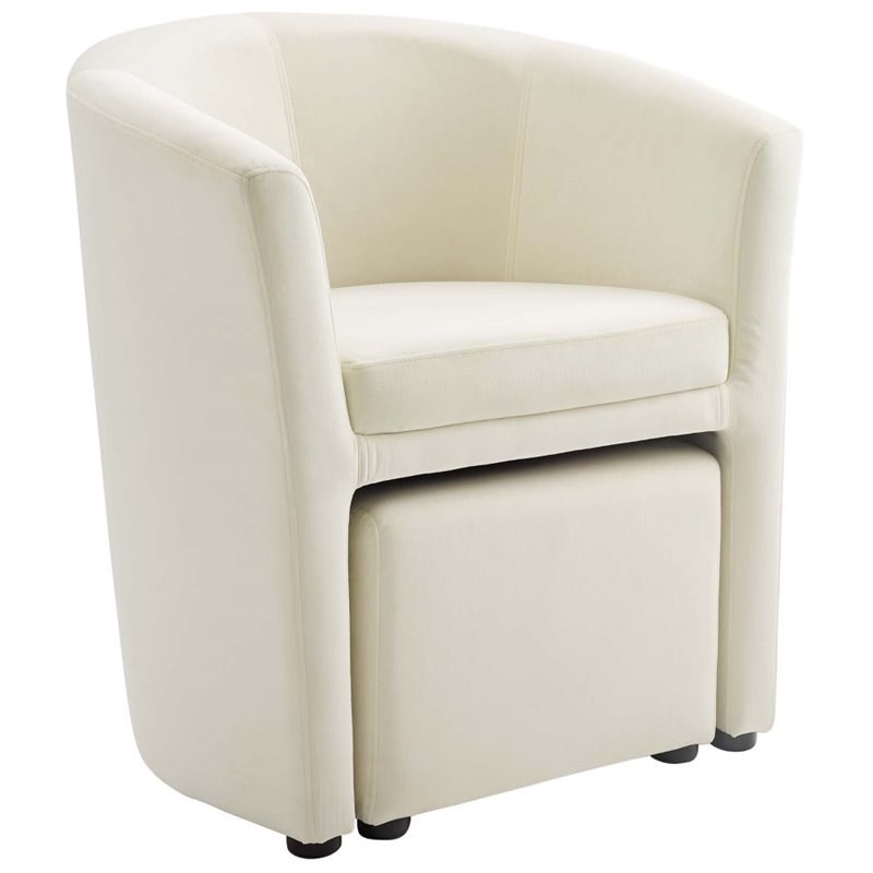 Modway Divulge Velvet Accent Chair with Ottoman in Ivory Homesquare