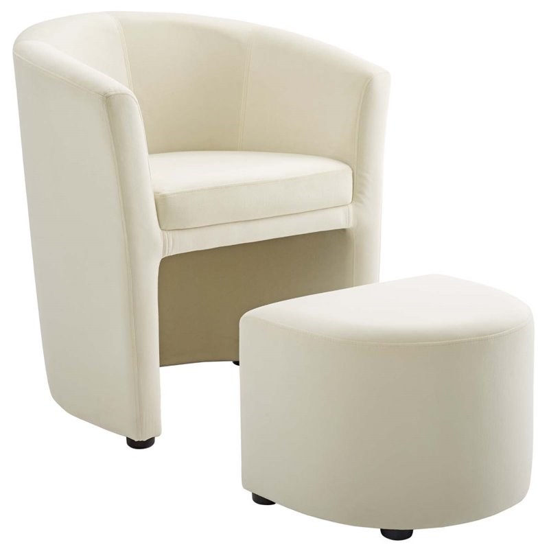Modway Divulge Velvet Accent Chair with Ottoman in Ivory Homesquare