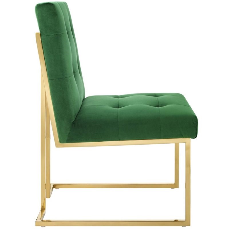 Modway Privy Velvet Dining Chair in Gold and Emerald