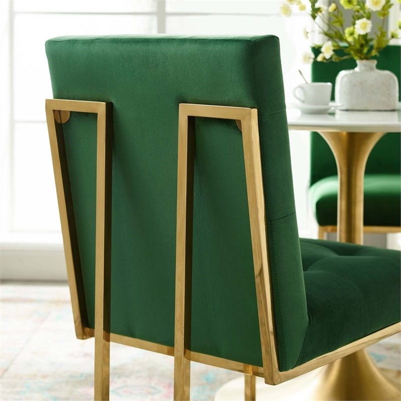 Modway Privy Velvet Dining Chair in Gold and Emerald