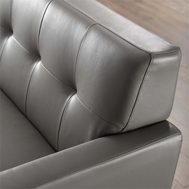 Modway Engage TopGrain Leather Living Room Lounge Sofa in Gray