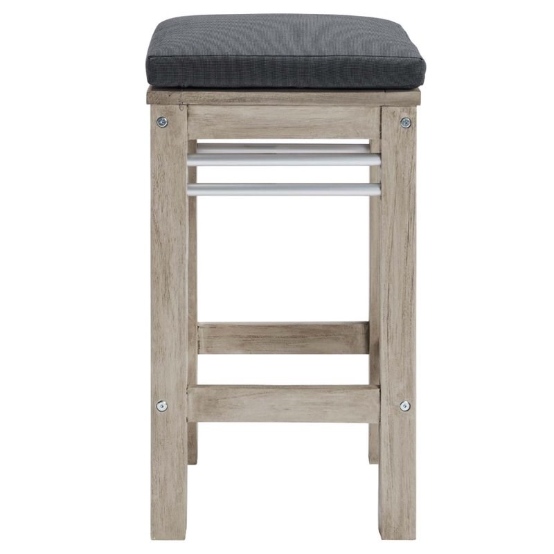 Modway Wiscasset Acacia Wood Outdoor Bar Stool in Light Gray