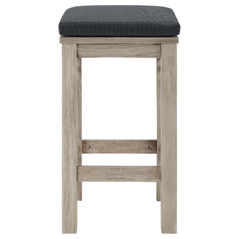 Modway Wiscasset Acacia Wood Outdoor Bar Stool in Light Gray