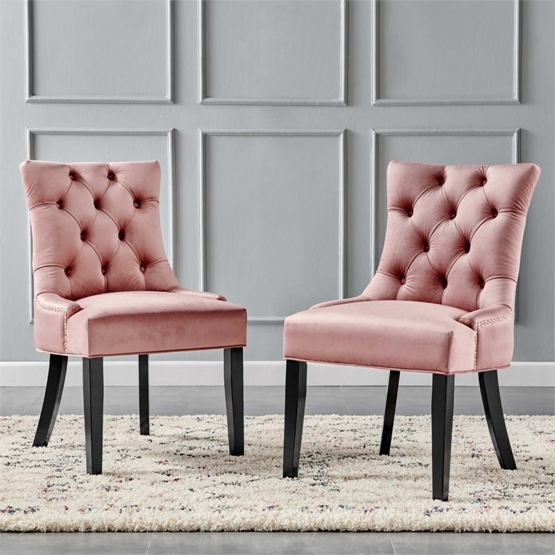 Modway Regent Tufted Velvet Dining Side Chairs In Dusty Rose (Set Of 2 ...