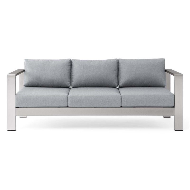 Modway Shore Aluminum Patio Sofa in Silver Gray