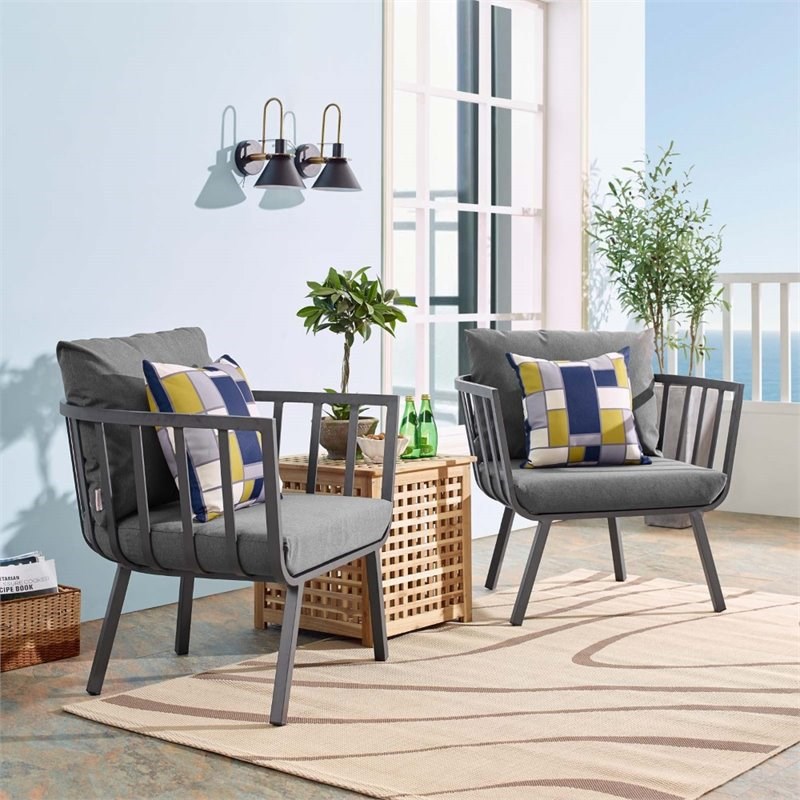 Modway Riverside Aluminum Patio Armchair in Gray and Charcoal (Set of 2)