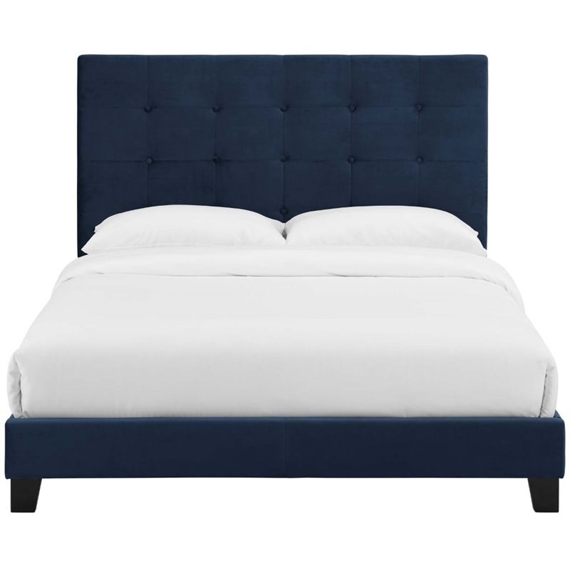 Modway Melanie Tufted Upholstered Velvet Queen Platform Bed in Midnight