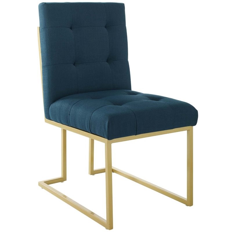 Modway Privy Upholstered Dining Accent Chair in Gold and Azure (Set of 2)
