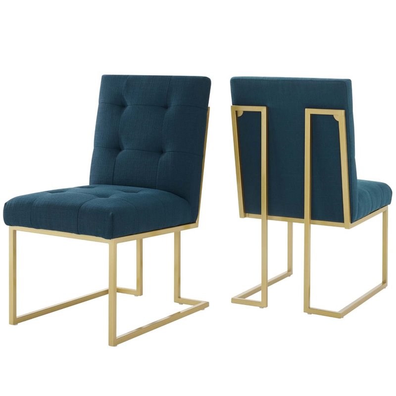 Modway Privy Upholstered Dining Accent Chair in Gold and Azure (Set of 2)