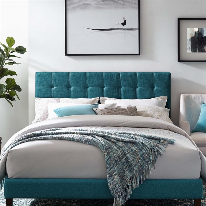 modway paisley tufted upholstered linen twin headboard in teal - mod ...