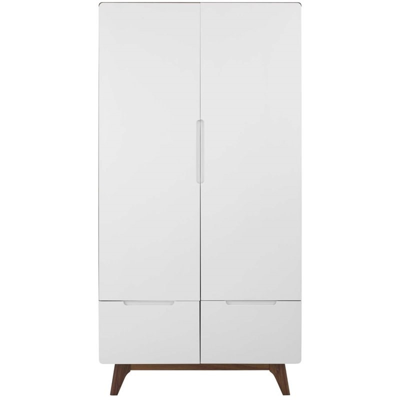 Modway Origin MidCentury Modern Wardrobe in Walnut and White
