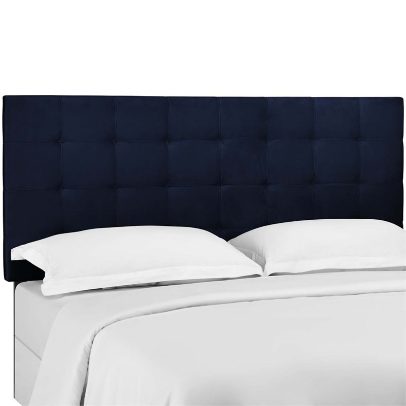 Modway Paisley Tufted Velvet Full Queen Headboard in Midnight Blue