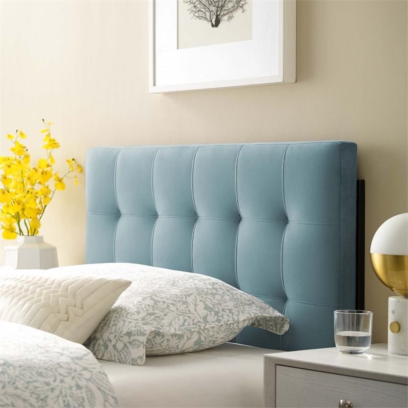 Modway Lily Biscuit Tufted Velvet Twin Headboard in Light Blue | Homesquare