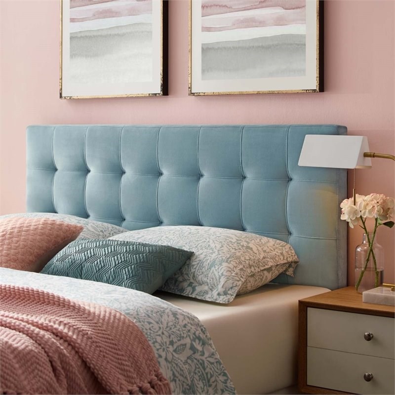 Modway Lily Biscuit Tufted Velvet Full Headboard in Light Blue | Homesquare