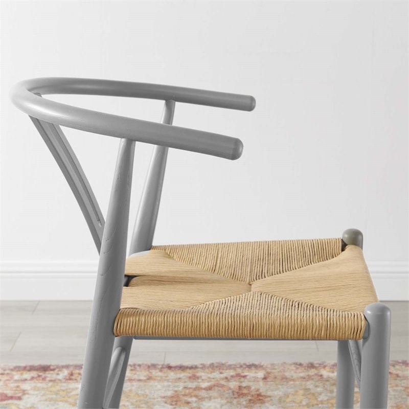 Modway Amish Mid Century Wooden Dining Side Chair in Light Gray