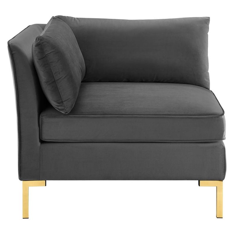 Modway Ardent Performance Velvet Upholstered Corner Sectional Chair in Gray
