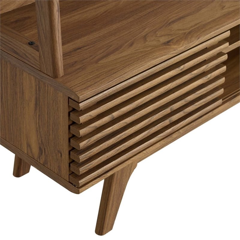 Modway Render Mid Century Modern Wooden Entertainment Center in Walnut