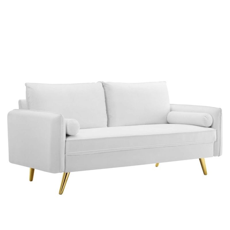 modway revive contemporary performance velvet upholstered sofa in white
