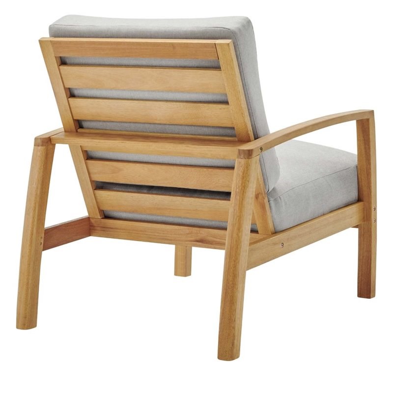 modway orlean wooden patio lounge arm chair in natural and light gray