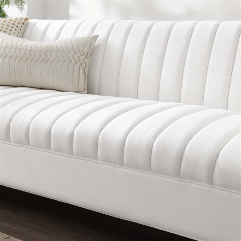 Modway Shift Channel Glam Performance Velvet Tufted Sofa in White