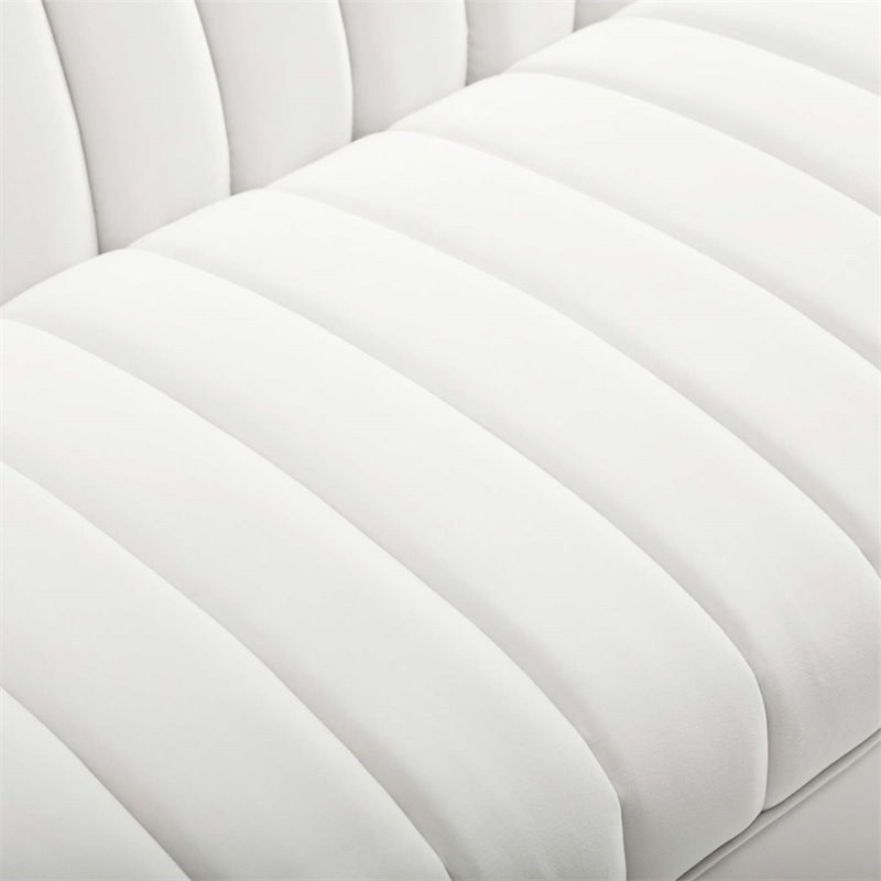 Modway Shift Channel Glam Performance Velvet Tufted Sofa in White