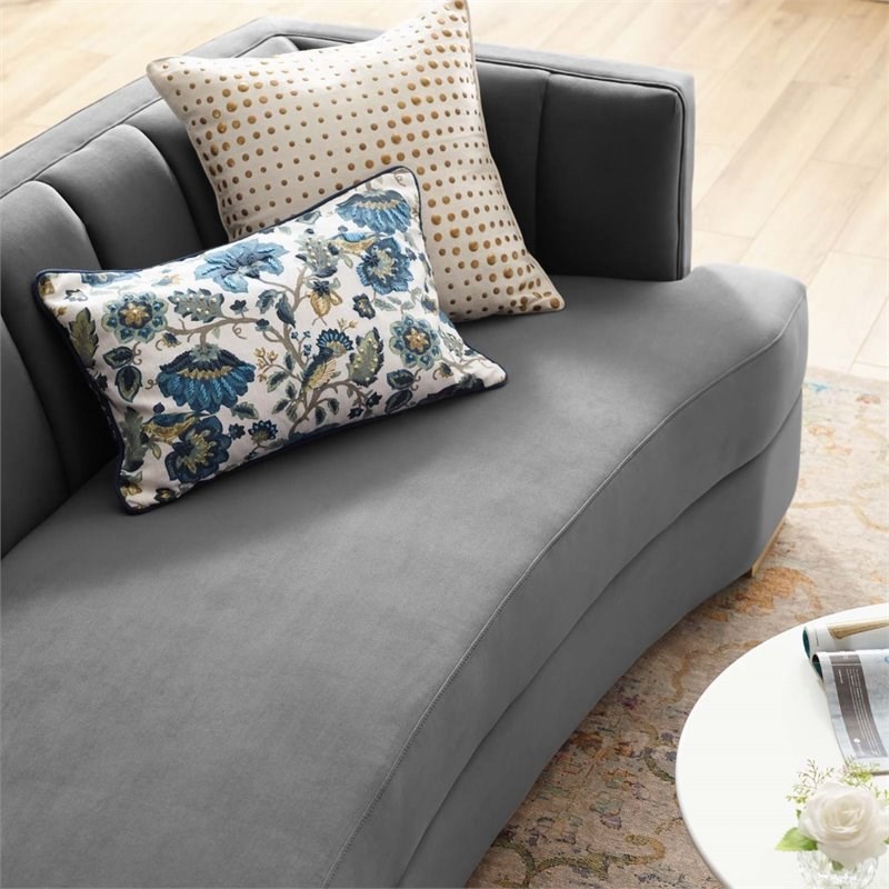 Modway Channel Performance Velvet Tufted Curved Sofa in Gray Homesquare