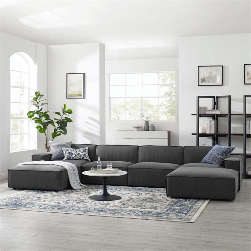 Modway Restore 6 Piece Fabric Upholstered Modular Sectional Sofa in ...