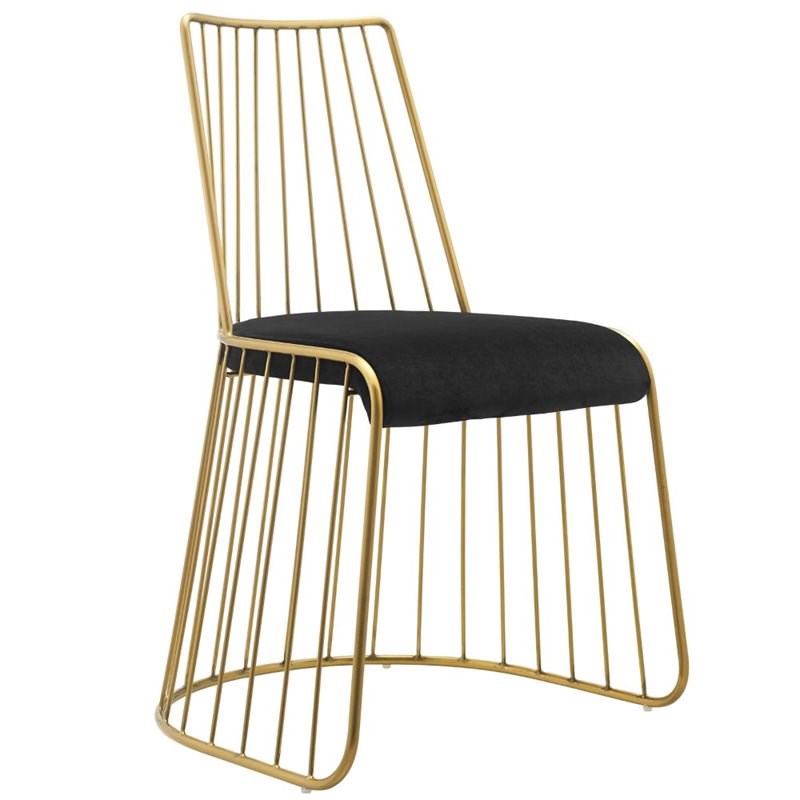 Modway Rivulet Steel Velvet Dining Side Chair in Gold and Black (Set of 2)