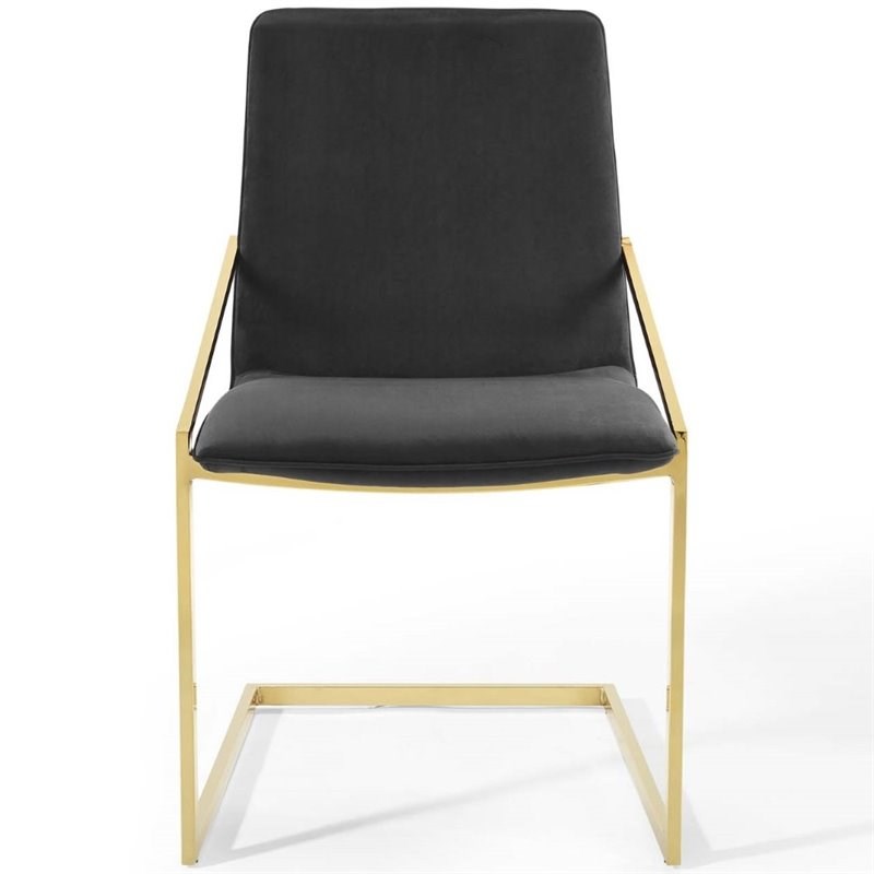 Modway Pitch Performance Velvet Dining Arm Chair in Gold and Black (Set of 2)