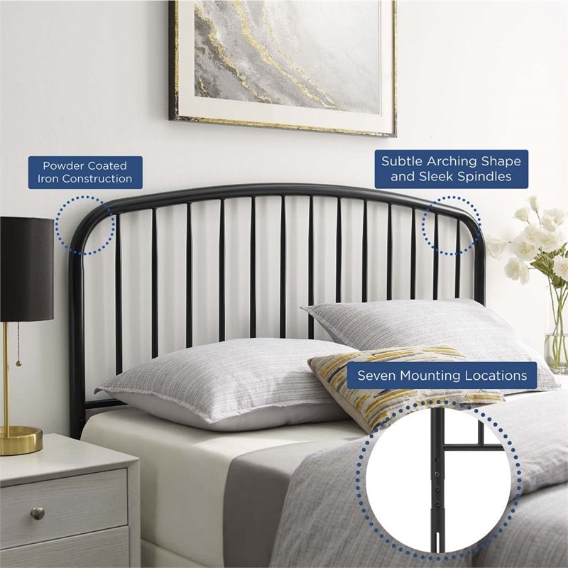 Modway Nova Modern Farmhouse Full Metal Spindle Headboard in Black