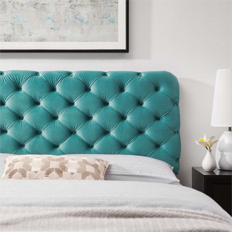 Modway Lizzy Perfomance Velvet Tufted, Teal Padded Headboard