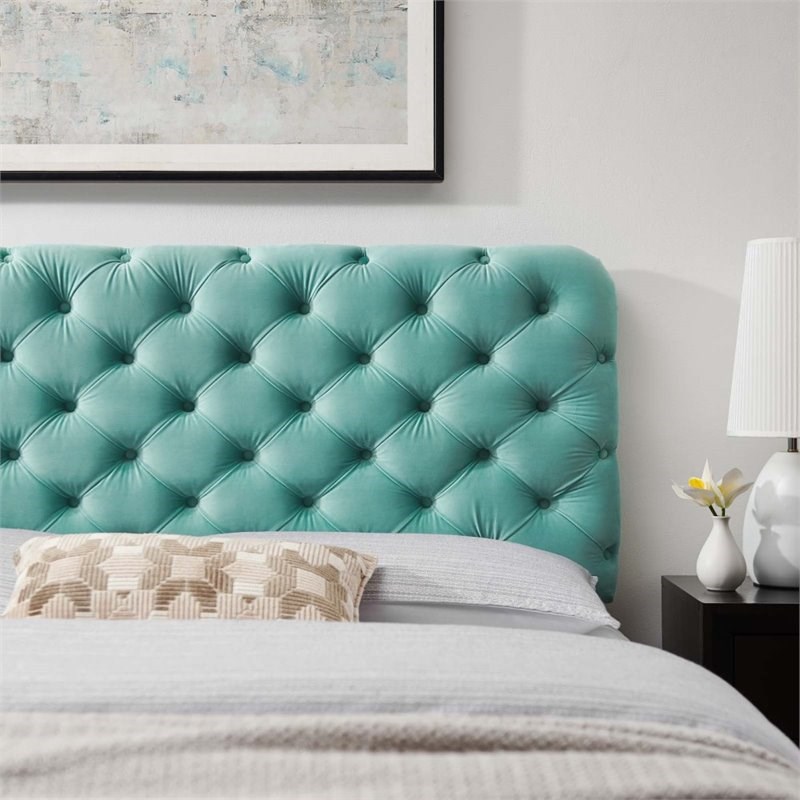 Modway Lizzy Perfomance Velvet Tufted, Mint Green Tufted Headboard