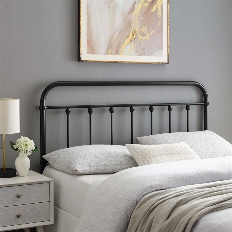 Modway Sage Modern Farmhouse Queen Metal Spindle Headboard in Black